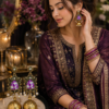 Gold Kashmiri jhumka earrings with purple stone and pearl hanging traditional jewelry Pakistan