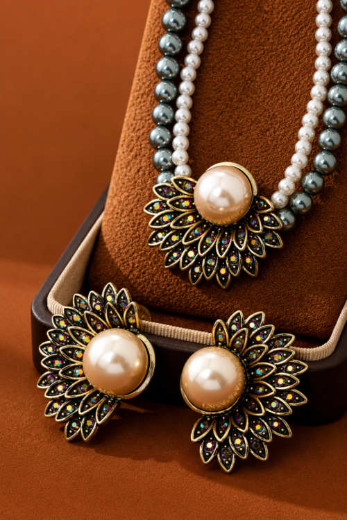 Luxury Pearl Floral Jewelry Set for Women