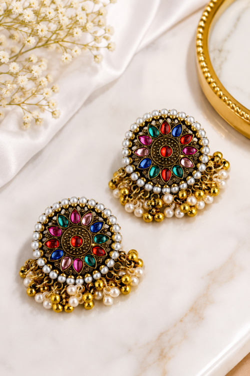 Royal Multicolor Pearl Drop Earrings