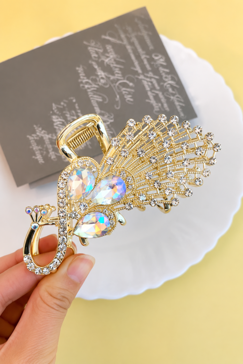 Luxury Peacock Crystal Hair Claw Clip for Women