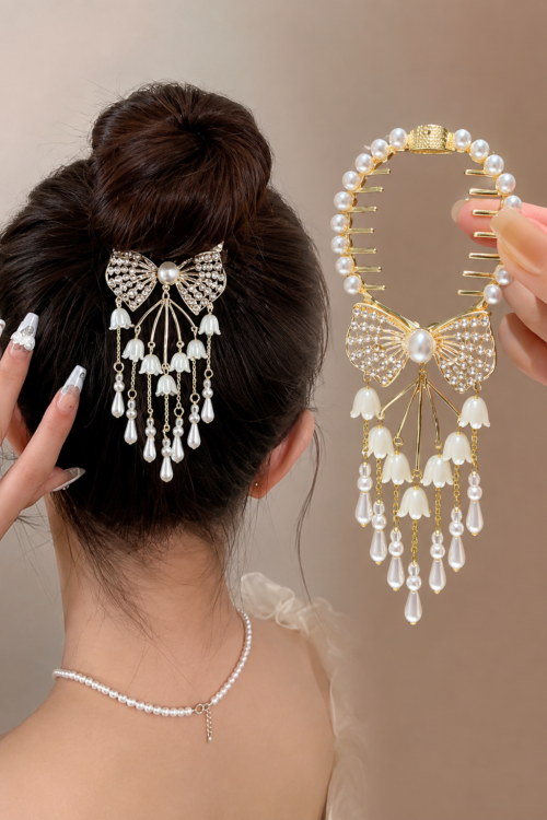 Luxury Pearl Tassel Hair Comb Clip for Women