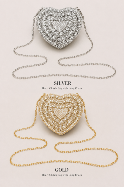 Heart Clutch Bag for Women with Chain Strap