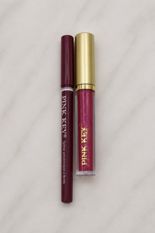 Pink Key Glitter Lip Gloss & Lip Liner Combo – Berry Rose Shine