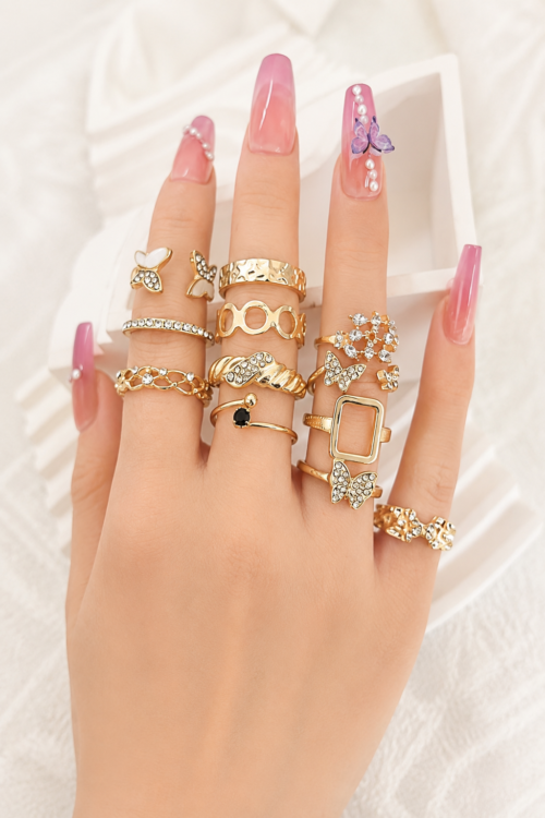 Golden Butterfly Adjustable Ring Set for Women
