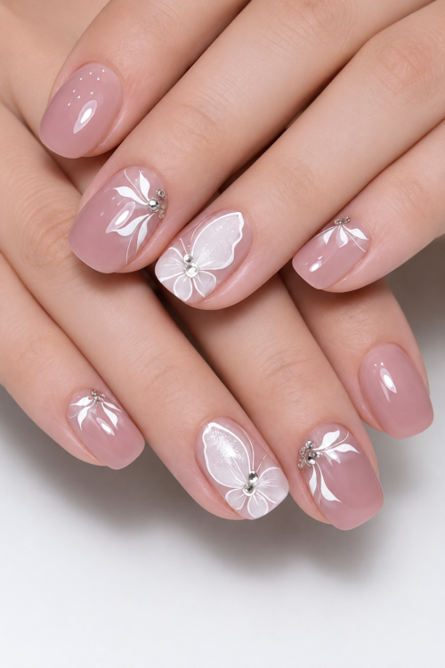 Nude Pink Floral Press On Nails
