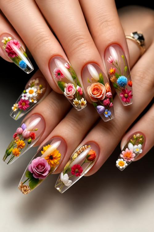 Transparent Floral Press-On Nails