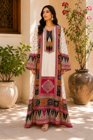 Ivory Blossom Multicolor Printed Kaftan