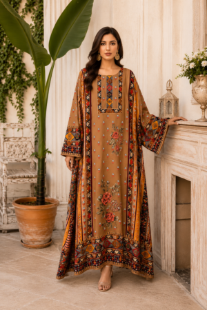 Desert Rose Printed Luxury Kaftan – Brown