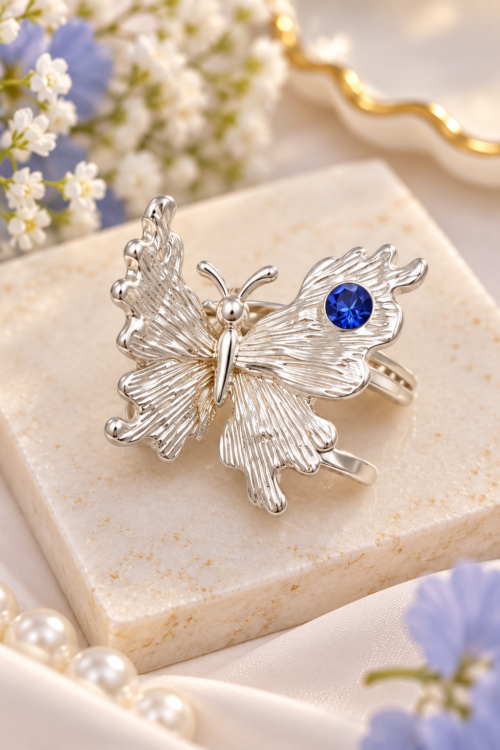 Elegant Silver Butterfly Hair Clip with Blue Crystal