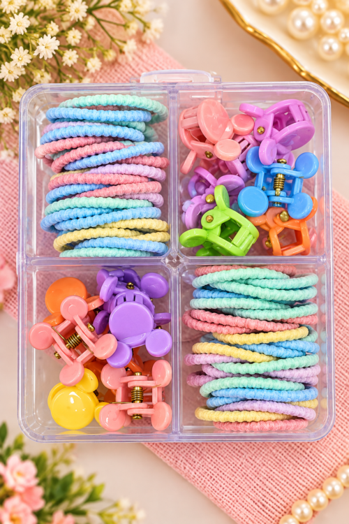 Kids Hair Accessories Box – Hair Ties & Mini Claw Clips