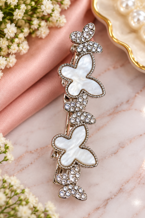 Elegant Silver Butterfly Crystal Hair Clip for Women