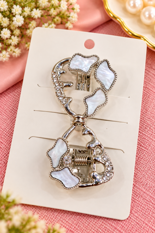 Elegant Silver Pearl Rhinestone Hair Claw Clip