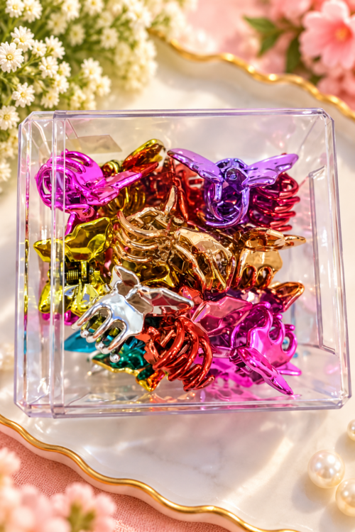 Colorful Mini Hair Claw Clips Box for Girls & Women