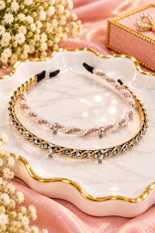 Sparkling Pearl & Crystal Headband Set for Kids & Girls